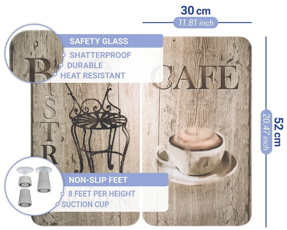 Set di 2 coperchi in vetro per fornello Bistrot, 52 x 30 cm Café - Wenko