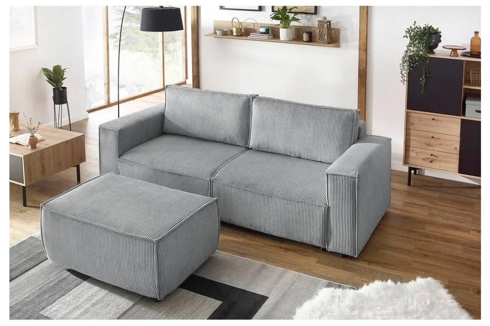 Sgabello in velluto a coste grigio chiaro Nihad - Bobochic Paris