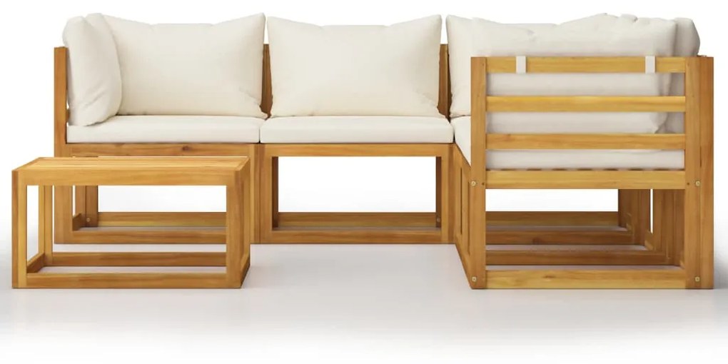 Set divani da giardino 6 pz con cuscini crema massello acacia