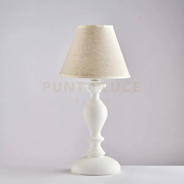 Lumetto in legno bianco shabby 1 luce con paralume dm.20 cascina