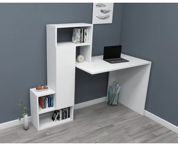 Tavolo da lavoro con mensola IRMAK 119x138,6 cm bianco