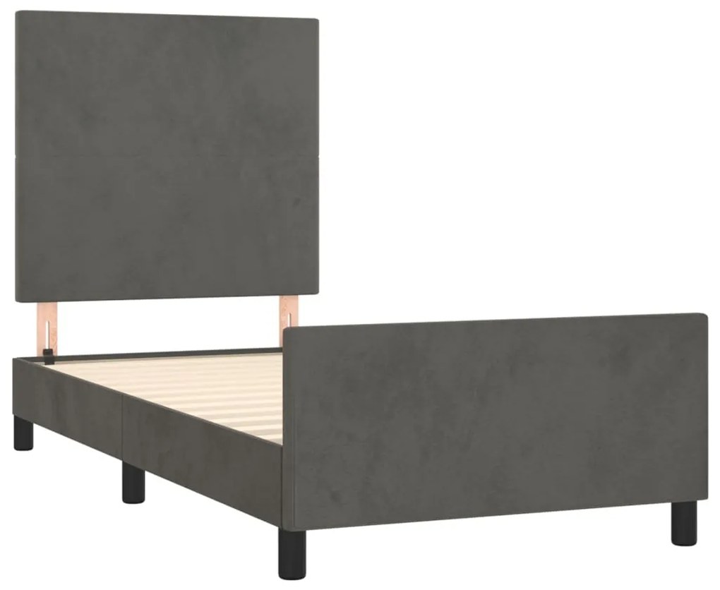 Giroletto con testiera grigio scuro 90x200 cm in velluto