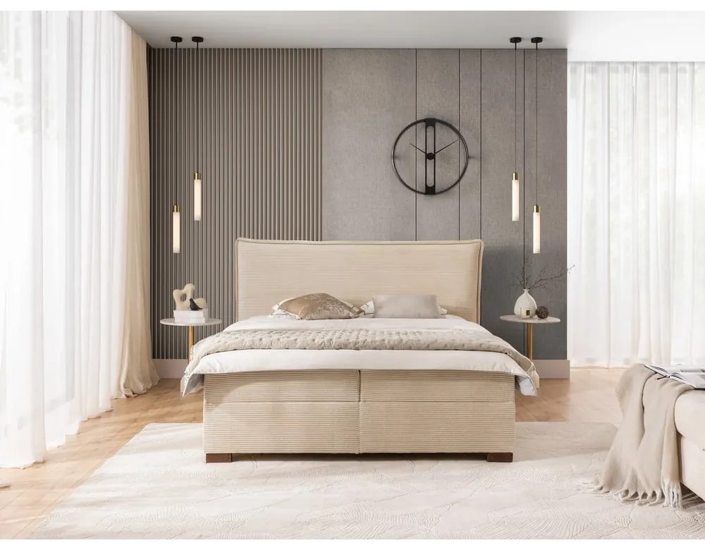 Letto boxspring beige con contenitore 160x200 cm Lysa – Ropez