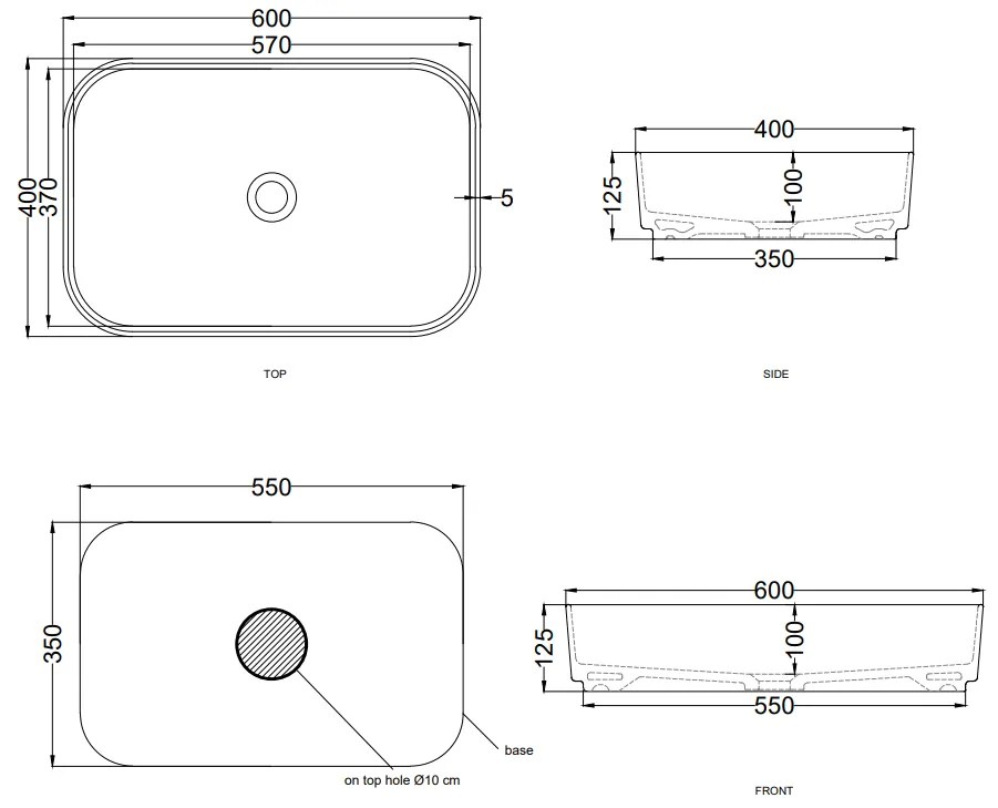 Cielo Shui Comfort lavabo da appoggio 60x40 senza troppopieno nero marquinia