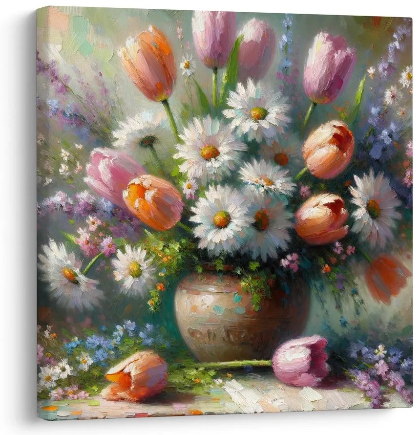 Quadro su tela – Fiori colorati in vaso