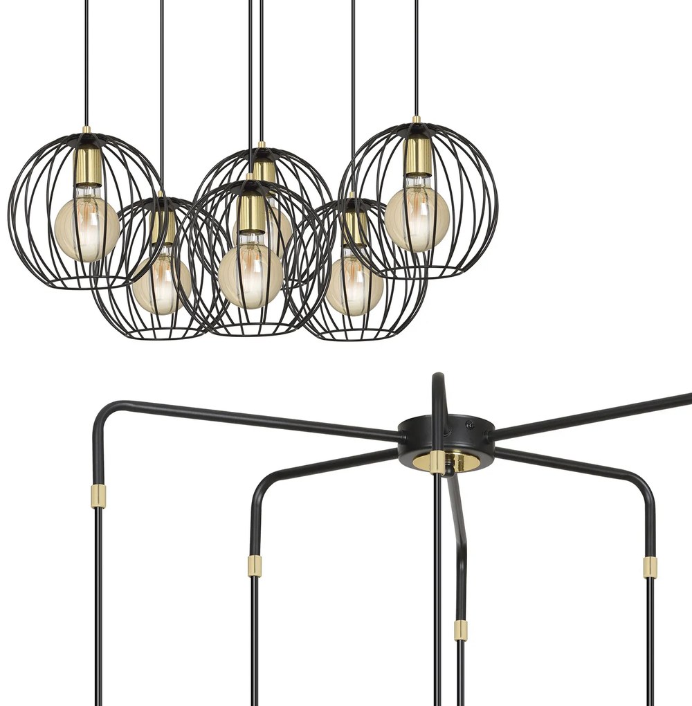 Lampadario Contemporaneo Omoikane Acciaio Nero 6 Luci E27 Ip20
