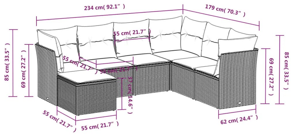 Set Divani da Giardino 7 pz con Cuscini Beige in Polyrattan