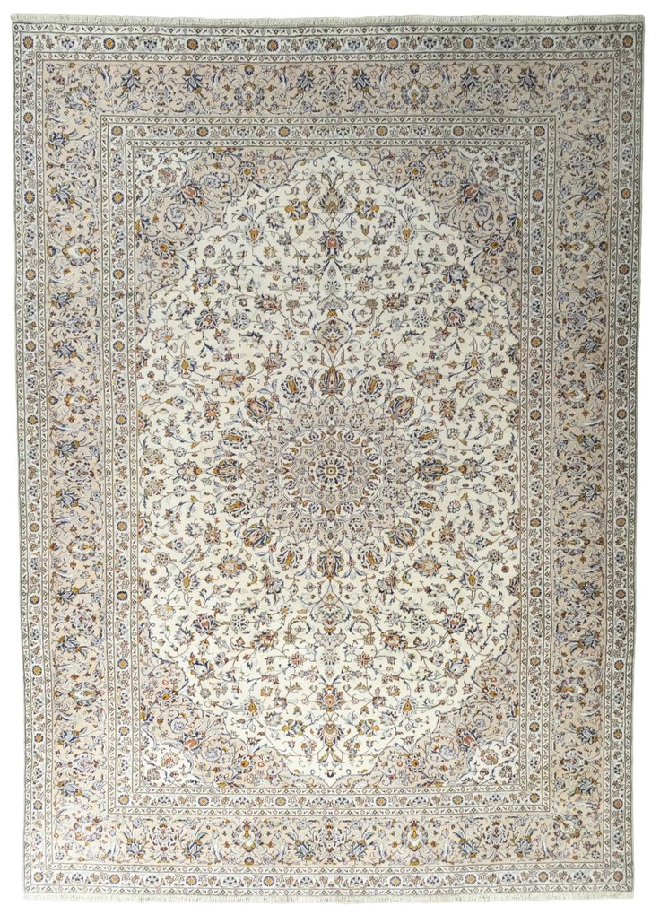 Kashan Tappeto 410 x 300 Beige (Iran) Annodato A Mano