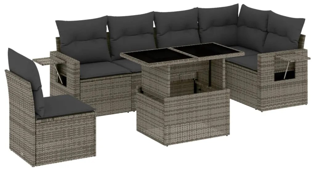 Set divani da giardino 7 pz con cuscini grigio in polyrattan