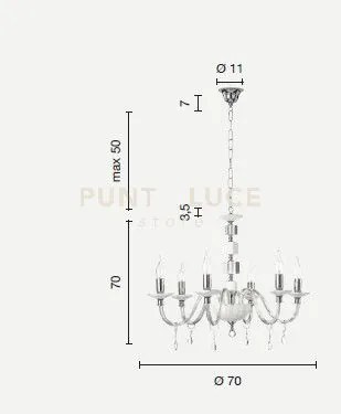 Lampadario in vetro e cristallo ottano livia 6 luci lp.livia-6-ott