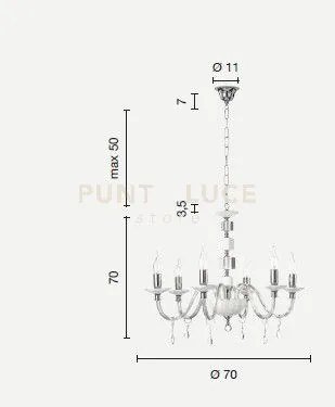Lampadario livia 6 luci ottanio- trasparente e cromo attacco e14 d....