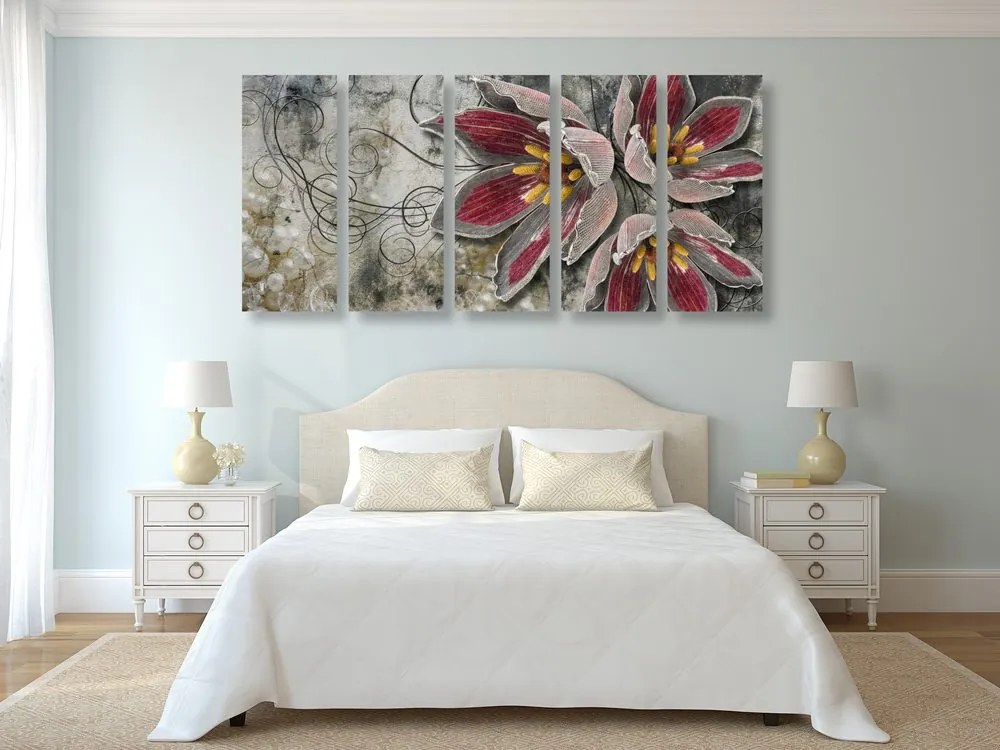 Quadri 5 pezzi – Fiori con perle