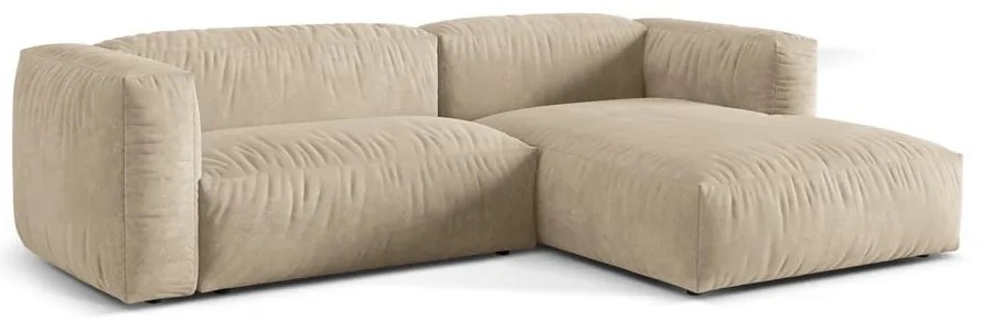 Divano angolare componibile beige (con penisola a destra/con chaise lounge) con rivestimento in velluto Martina – Micadoni