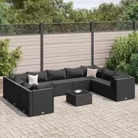 Set Salotto da Giardino 10pz con Cuscini in Polyrattan Nero 3308275