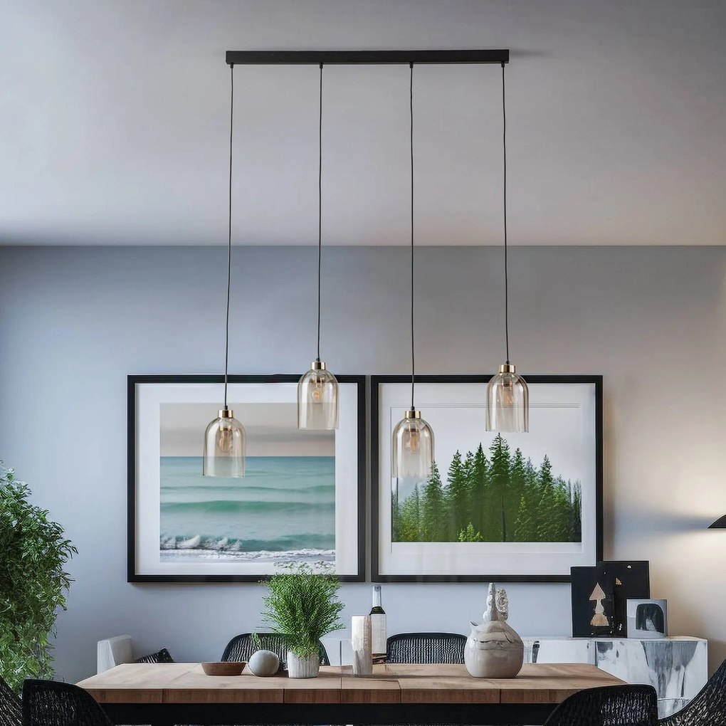 TK Lighting Lampada a sospensione in vetro Sapito, 4 luci, ambra