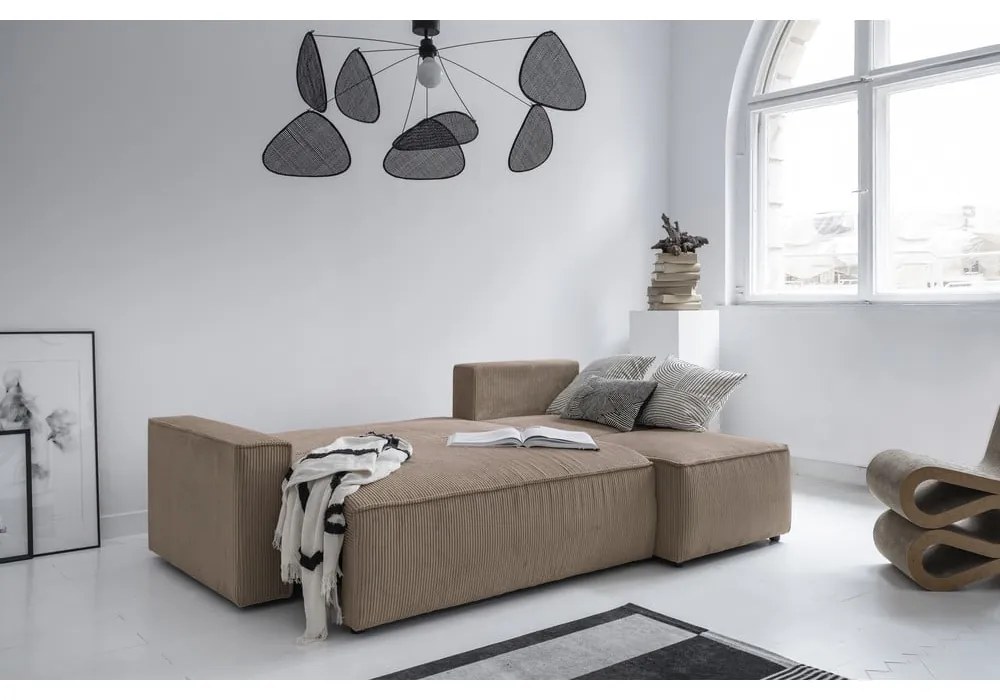 Divano letto angolare in velluto a coste beige Brave Dave - Miuform