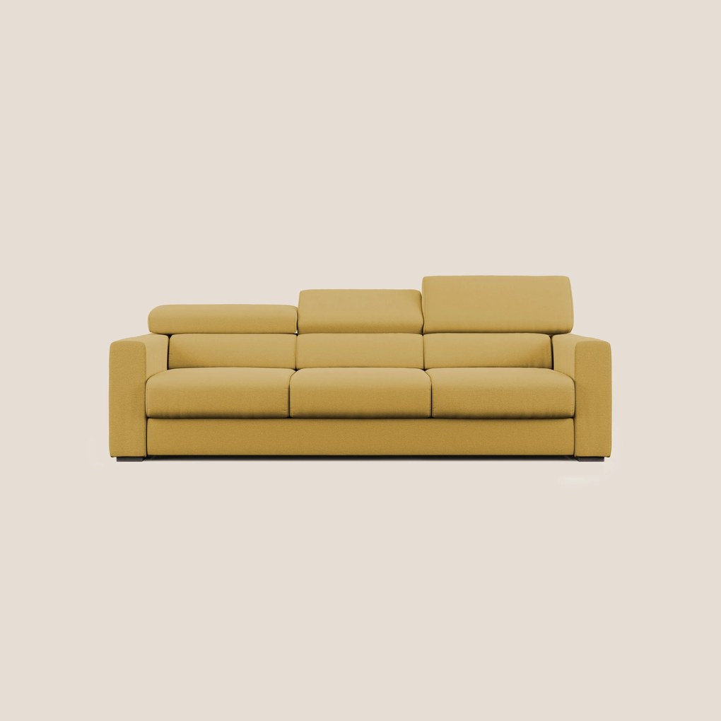 Dylan divano a 3 sedute con pouf estraibile poggiapiedi in tessuto fiammato simil cotone impermeabile T19