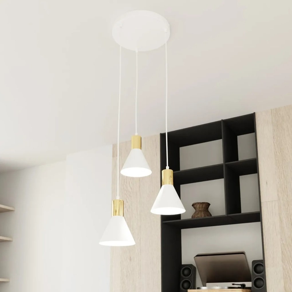 Lampada a sospensione in acciaio ROSA 3 nero/bianco e oro 3xE14