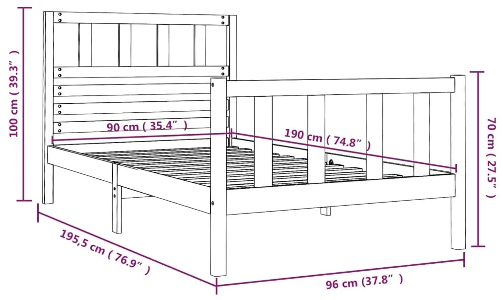 Giroletto Bianco 90x190 cm Single in Legno Massello