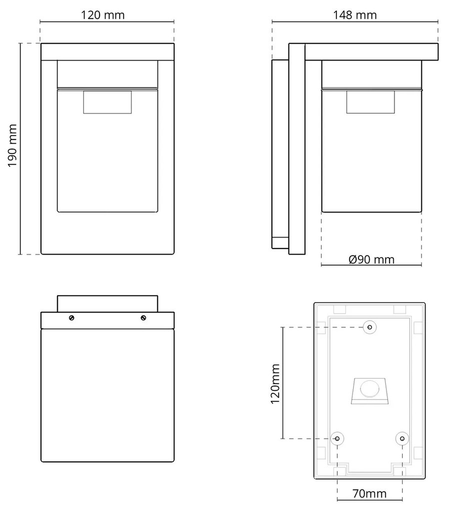 Applique Nera da Parete Base E27 IP54 - Serie RIGA