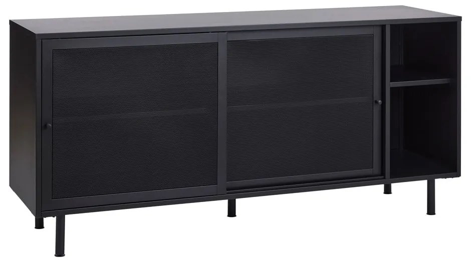 Cassettiera nera in metallo con ante scorrevoli 160x75x46 cm Veep – Unique Furniture