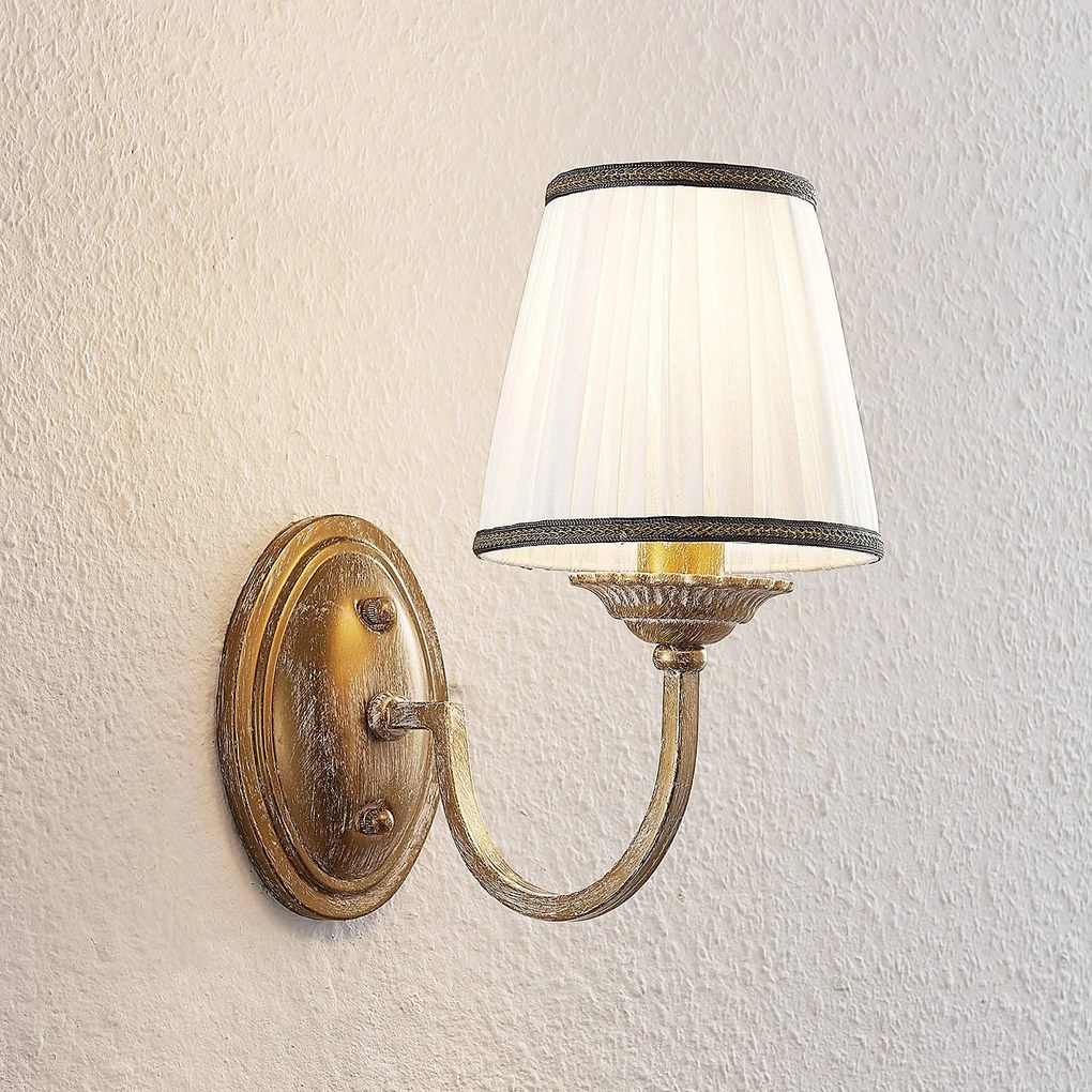 Applique da parete Lumiel Lindby, dimmerabile, Bronzo / Ottone antico, Soggiorno / Sala da pranzo, Tessuto / Stoffa / Seta, Campagna / Rustiche, Applique