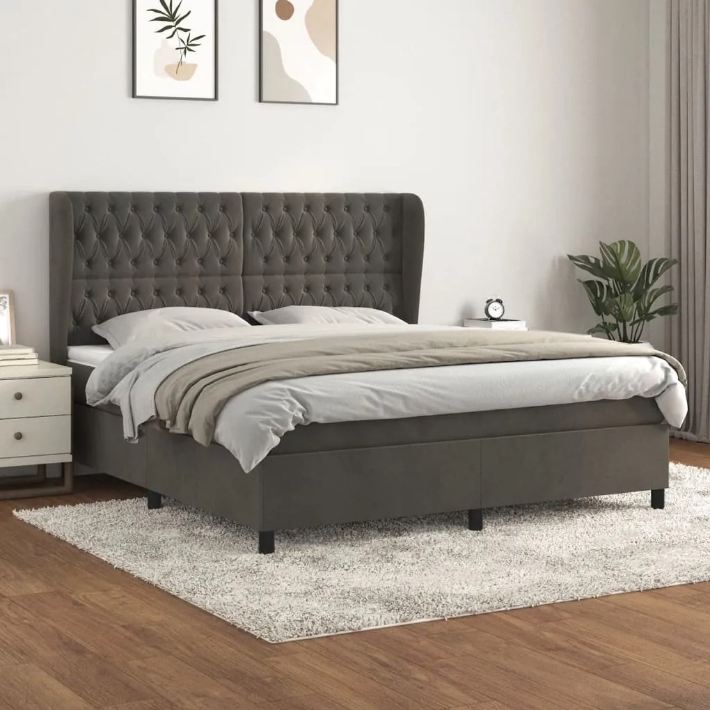 Giroletto A Molle Con Materasso Grigio Scuro 160x200 Cm Velluto /
