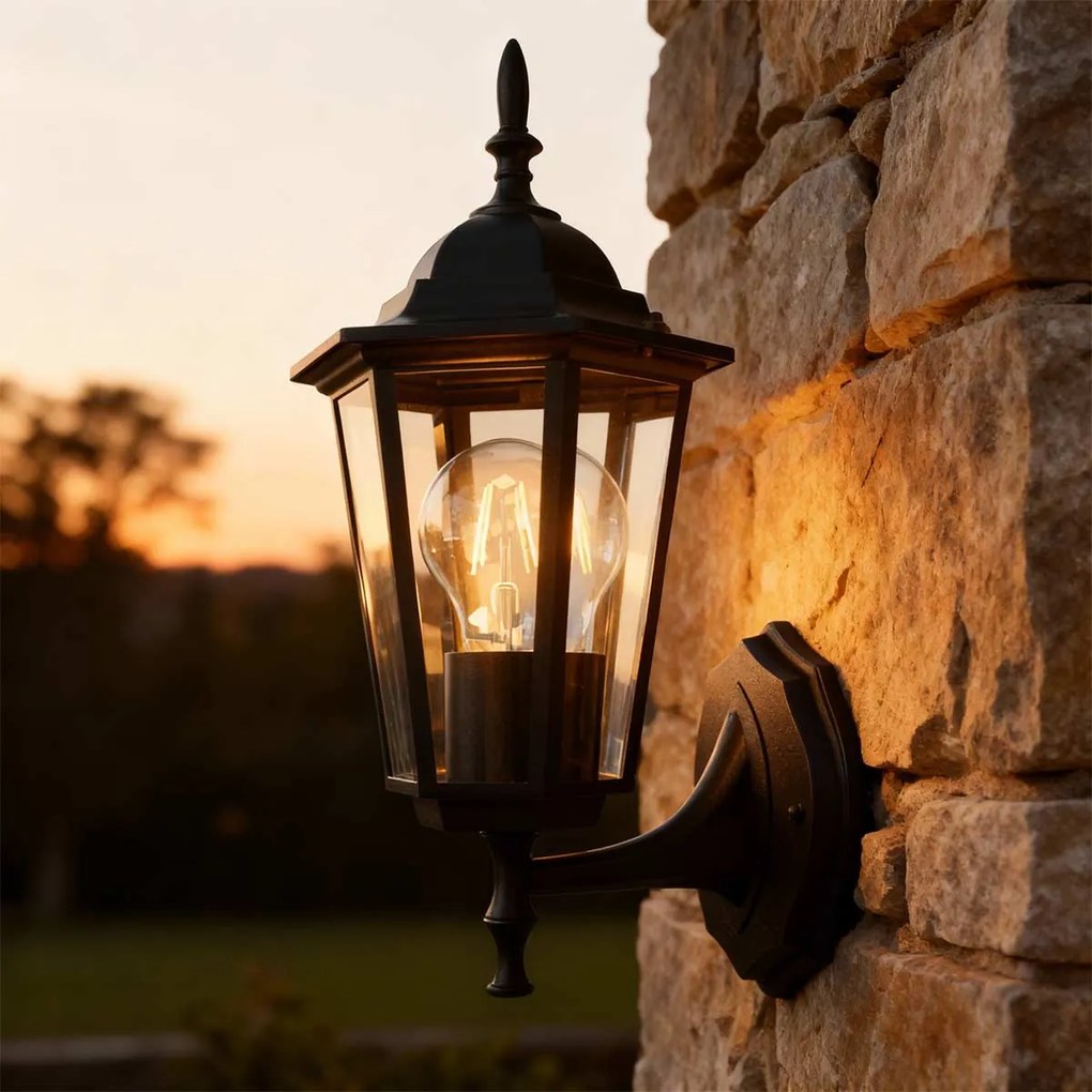 Applique Lanterna da Esterno IP54 E27 Nera - Serie TOSCA 1A