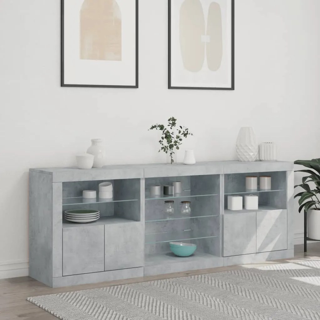 Credenza con luci led grigio cemento 181,5x37x67 cm