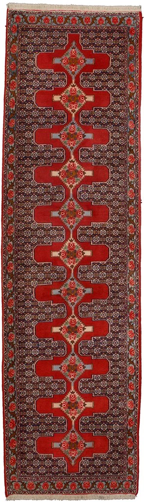 Senneh Tappeto persiano 340 x 100 Rosso (Iran) Annodato A Mano