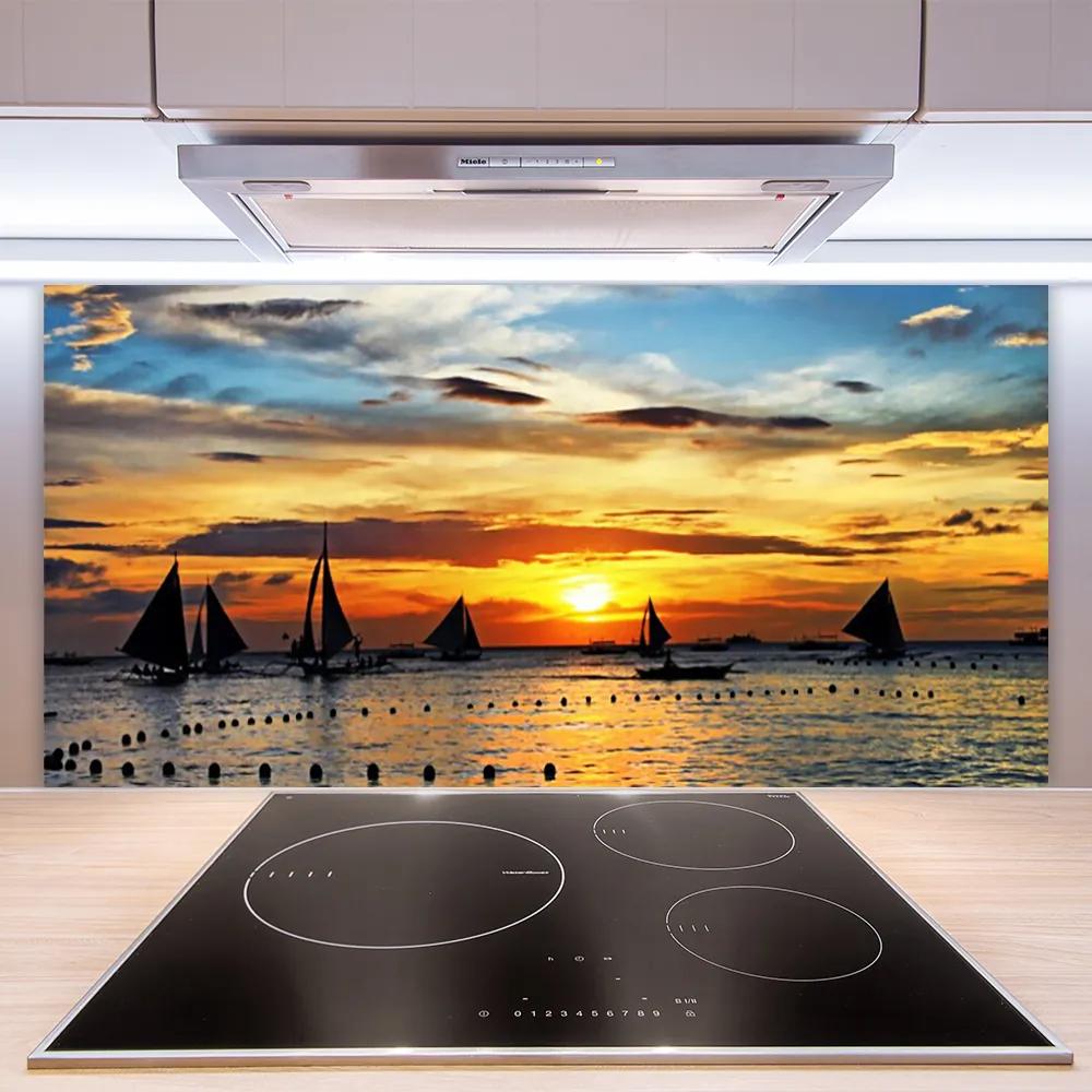 Pannello paraschizzi cucina Barca Mare Il Sole Paesaggio 100x50 cm