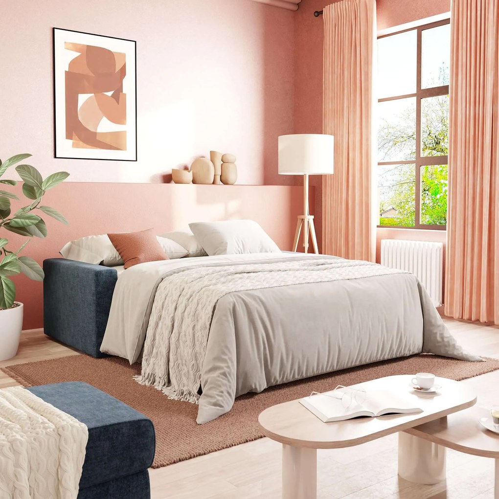 Diomede Divano letto matrimoniale in velluto easy clean sfoderabile - design moderno e comfort in T35 blu