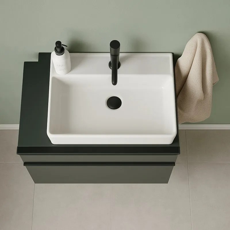 Mobile da bagno sospeso sotto lavabo L 99.5 x H 60 x P 45.5 cm verde opaco, 2 cassetti Fusion