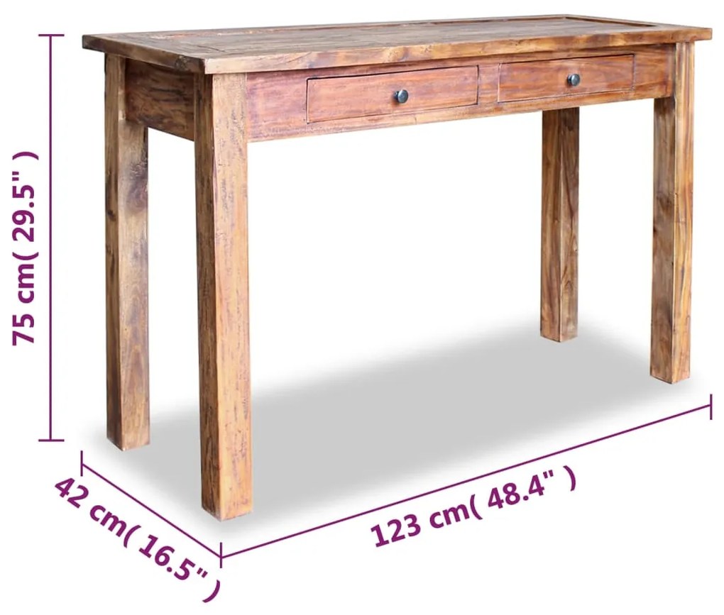 Tavolo consolle in legno massello recuperato 123x42x75 cm