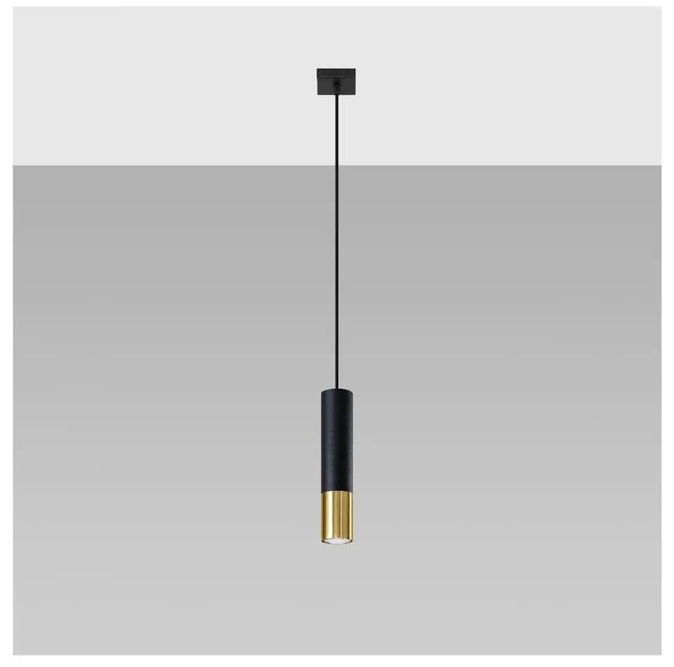 Lampada a sospensione con paralume in metallo di colore nero-oro 8x8 cm Longbot - Nice Lamps