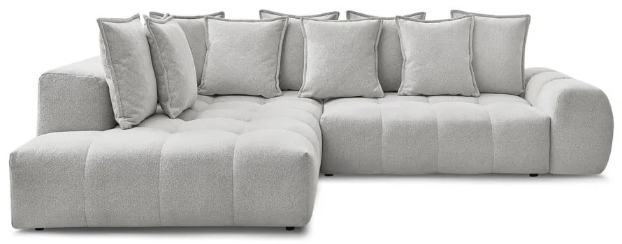 Divano angolare grigio chiaro allungabile e con contenitore (penisola a sinistra/a L) con rivestimento in ciniglia Everest – Bobochic Paris