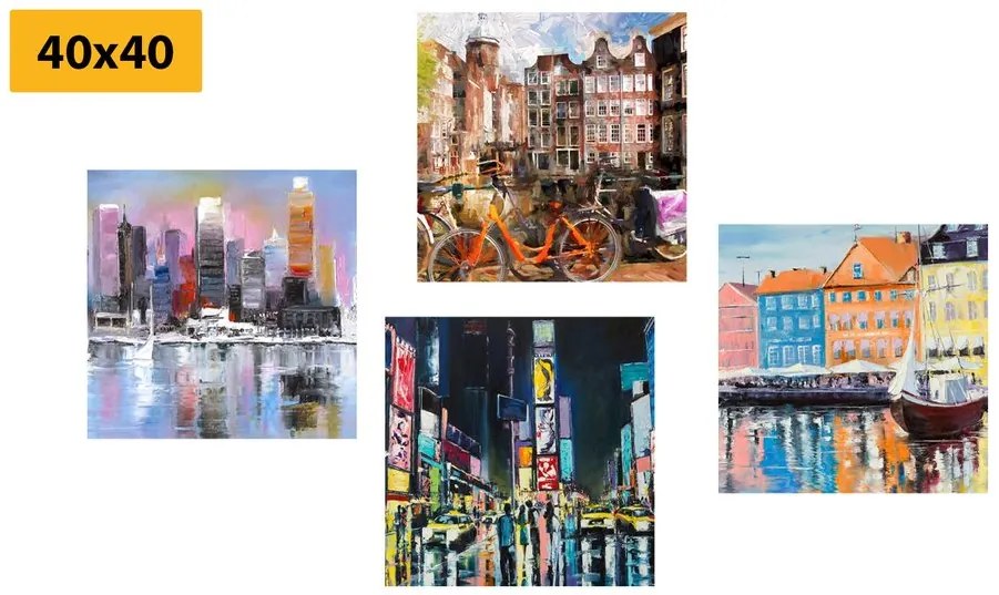 Set di quadri – Città con imitazione di pittura a olio