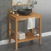 Armadietto da Bagno in Legno di Teak con Lavabo in Marmo Nerocod mxl 77760