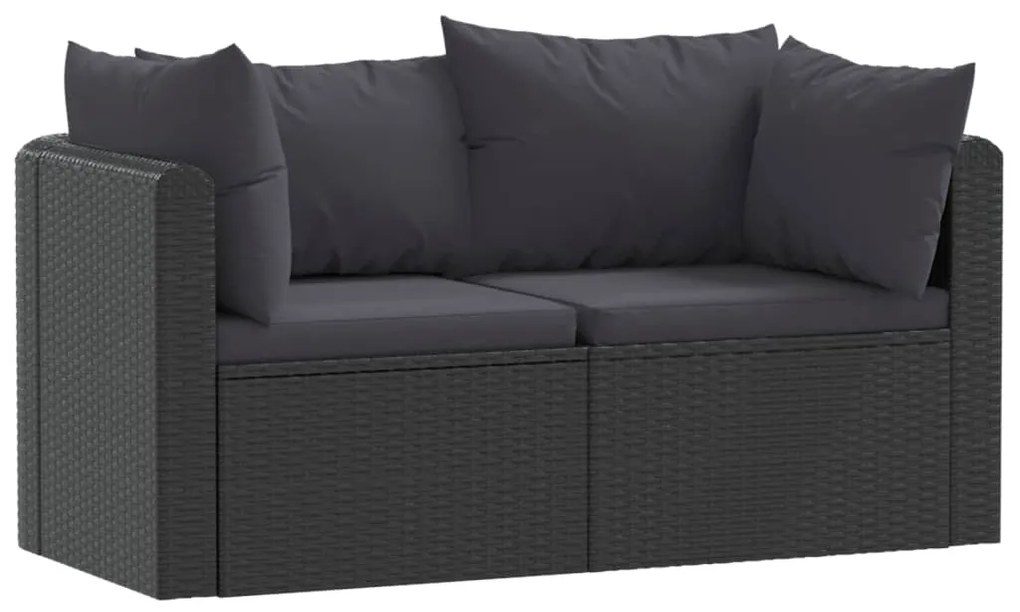 Set divani da giardino 2 pz con cuscini in polyrattan nero