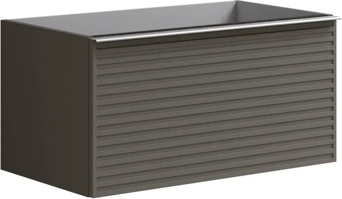 Cassettiera Pixel con 2 cassetti  frontale stripes laccato opaco grigio carbone e maniglia alluminio brillante L80 x H40 x P45,5 cm