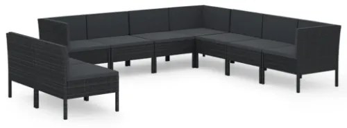 Set Divani da Giardino 9 pz con Cuscini in Polyrattan Nero