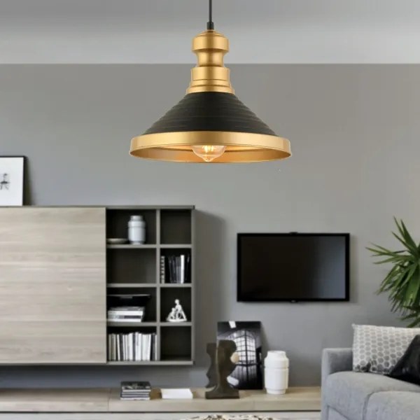 Lampadario sospeso MONZA con cavo 1xE27/40W/230V Ø 30 cm nero/oro