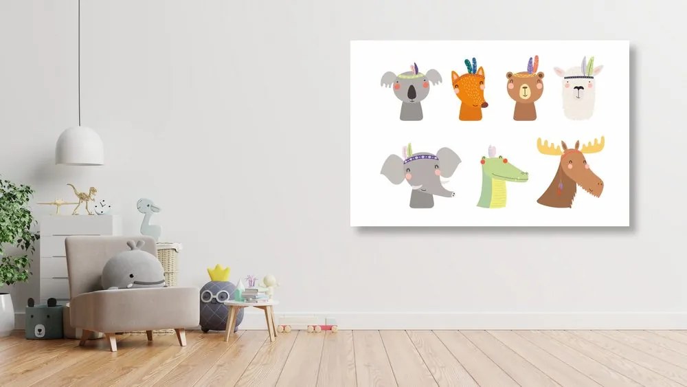 Quadro su tela – Pieno di animali con piume indiane