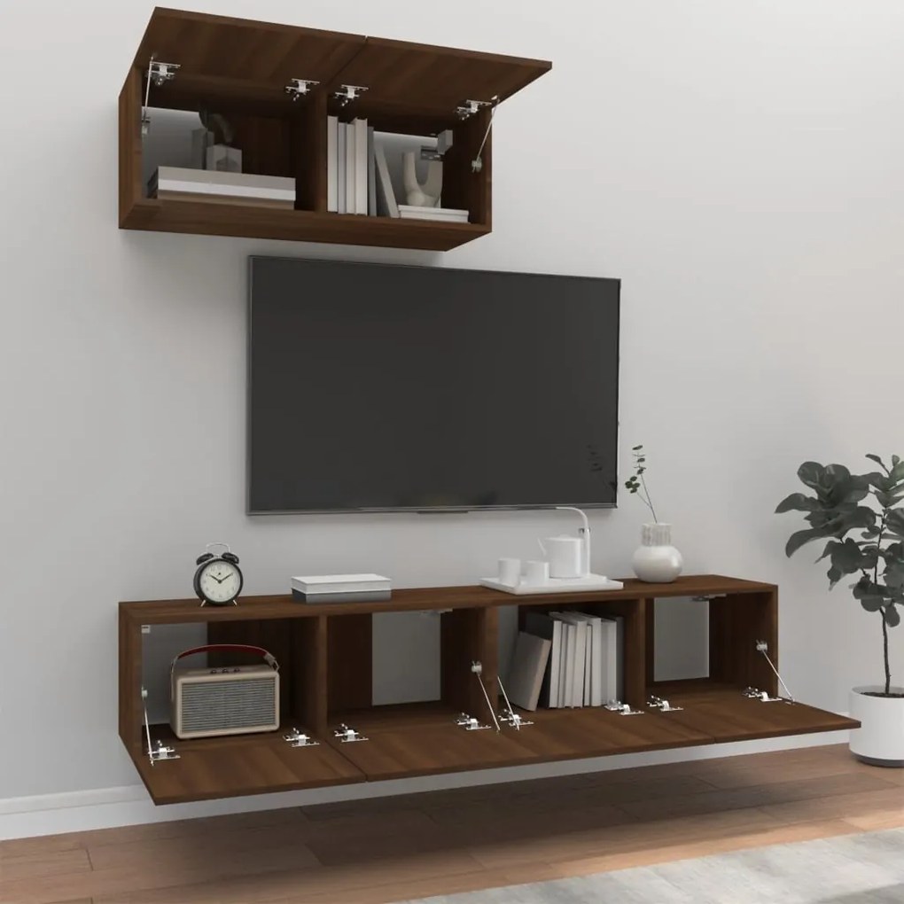 Set mobili porta tv 3 pz rovere marrone in legno multistrato