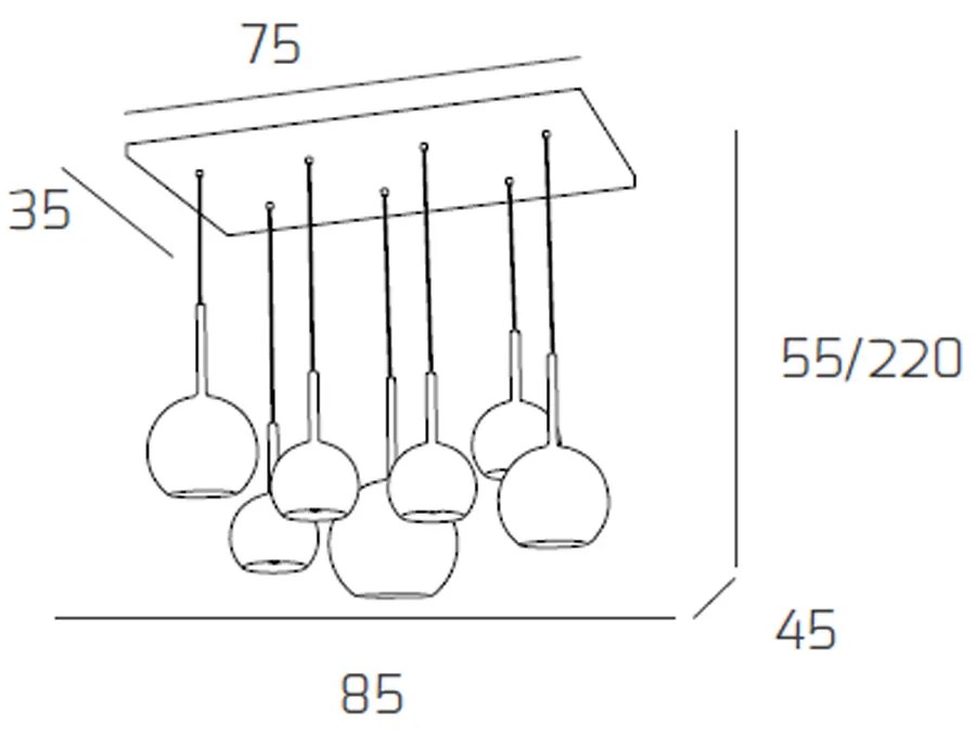 Sospensione Contemp. Rett. Future Metallo Cromo Vetro Cromo 7 Luci E27