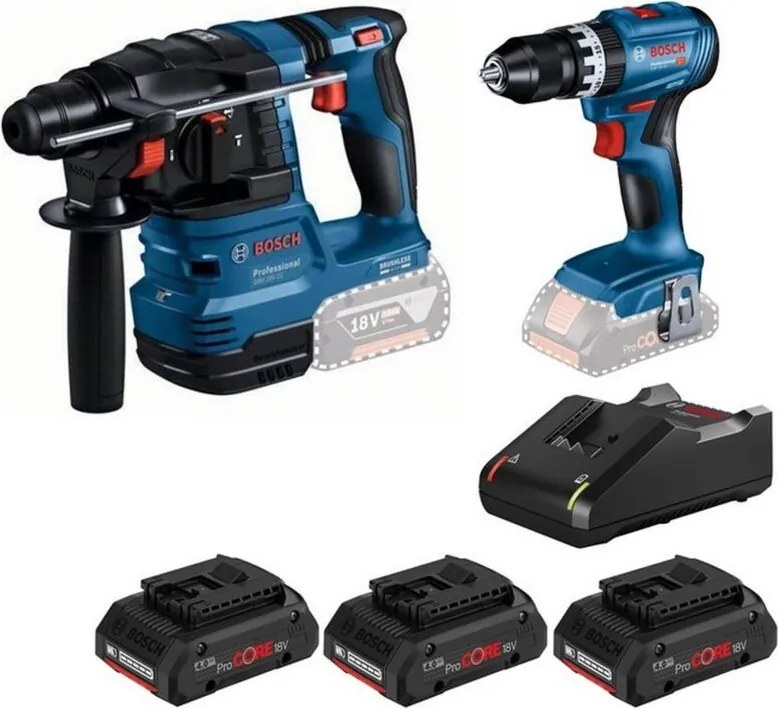 1CF KIT Tassellatore GBH 18V-22 + Trapano GSB 18V-45 + Set ricarica