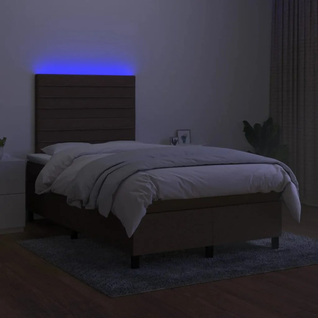 Letto a molle materasso e led marronescuro 120x190cm in tessuto