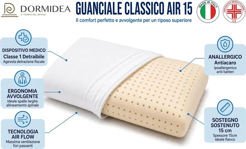 Set 2 Guanciale Memory Foam Forato Ergonomico 72x42 cm - H 15 cm Sostegno Medio Dormidea Classico Air...