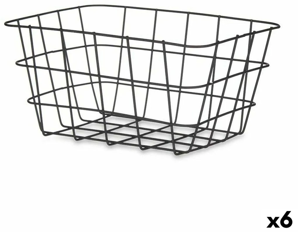 Cestino Multiuso Rettangolare Nero Metallo 24,5 x 12 x 18 cm (6 Unità)