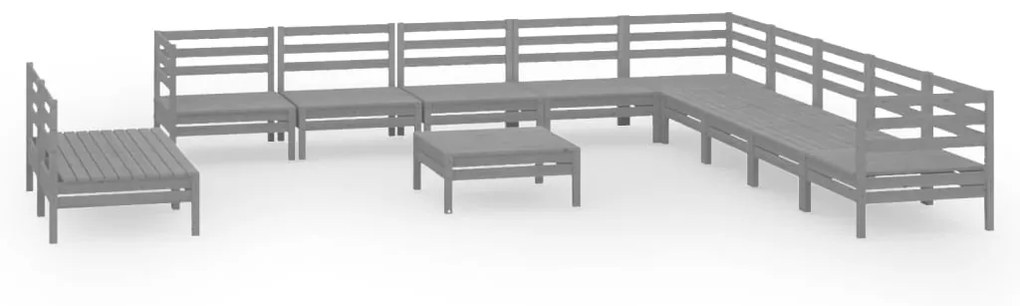 Set Salotto da Giardino 12 pz in Legno Massello di Pino Grigio